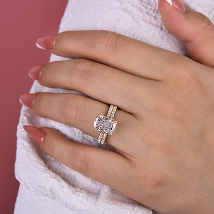 3.5Ct Radiant Cut Wedding Set 925 Silver Three Gold Options