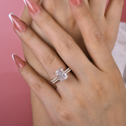 3.5Ct Radiant Cut Wedding Set 925 Silver Three Gold Options