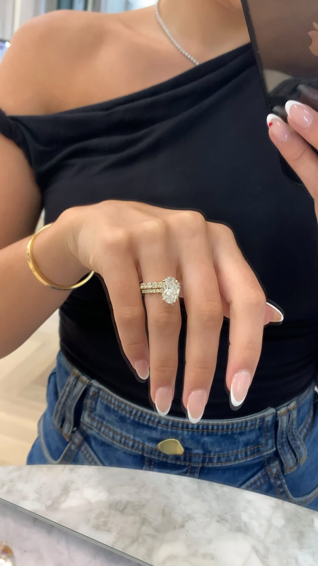 4 Carat Oval Cut Simulated Diamond Two-Tone Gold Bridal Set