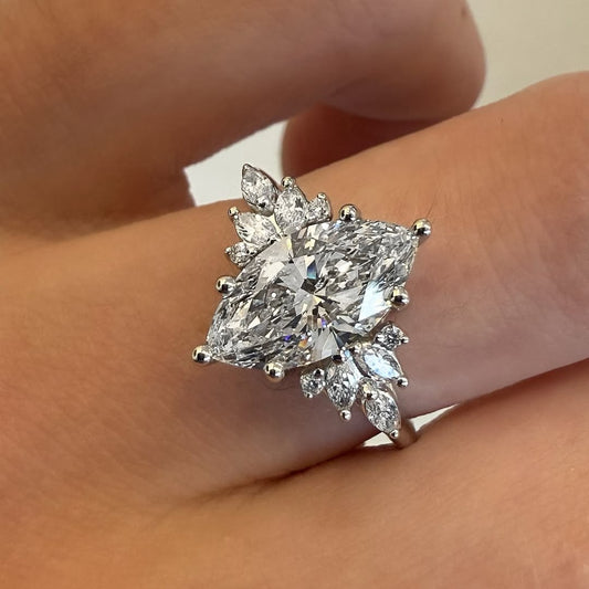 3Ct Marquise Cut Vintage Ring - White Gold Plated for Women