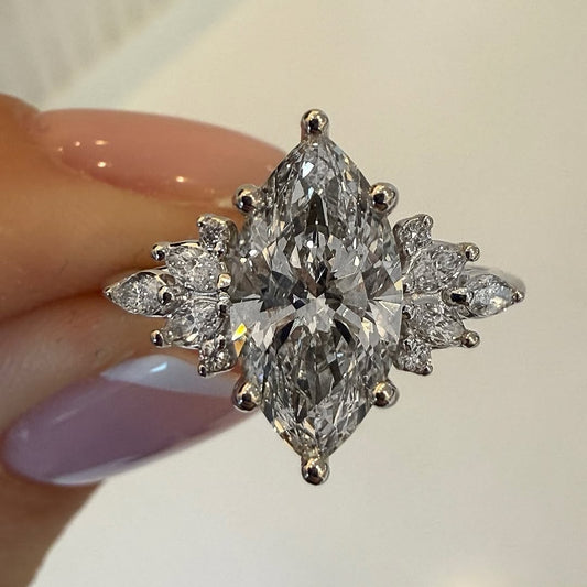 3Ct Marquise Cut Vintage Ring - White Gold Plated for Women