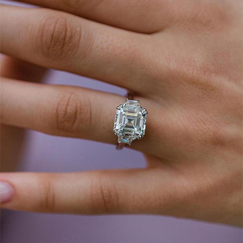 Exclusive Asscher Cut Three Stone Diamond Ring