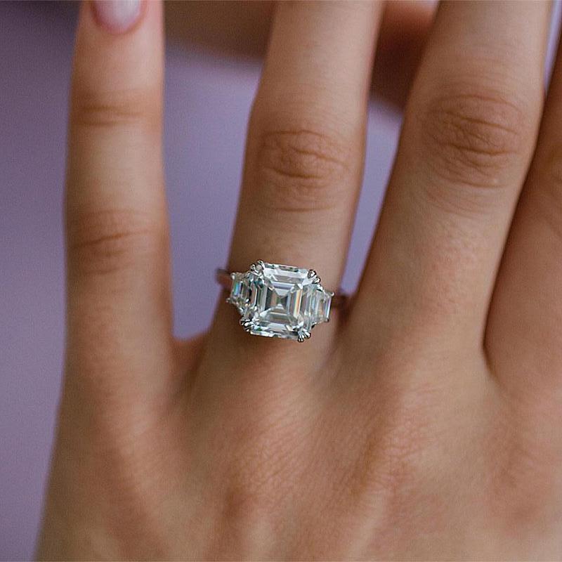 Exclusive Asscher Cut Three Stone Diamond Ring