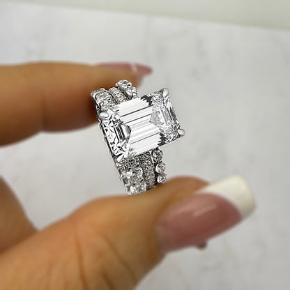 3pcs silver Wedding Set with Radiant Cut Gemstone Item no. : TJ052A