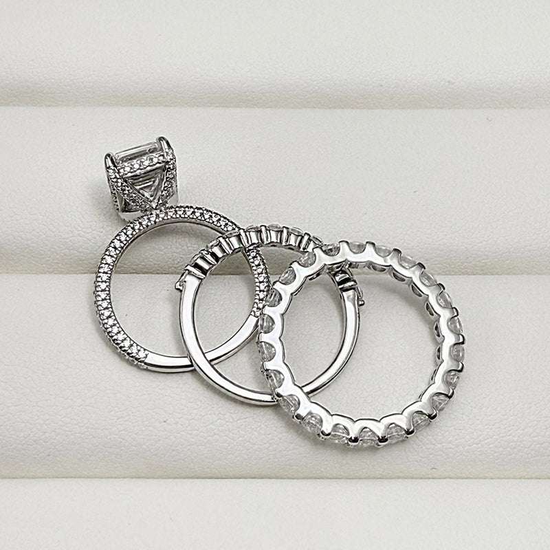 3pcs silver Wedding Set with Radiant Cut Gemstone