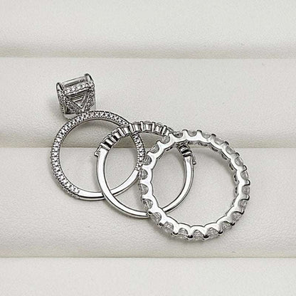 3pcs silver Wedding Set with Radiant Cut Gemstone
