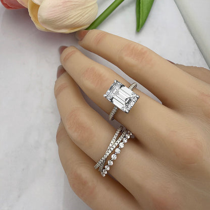 3 PCS 925 Sterling Silver Emerald Cut Sona Simulated Diamond Ring