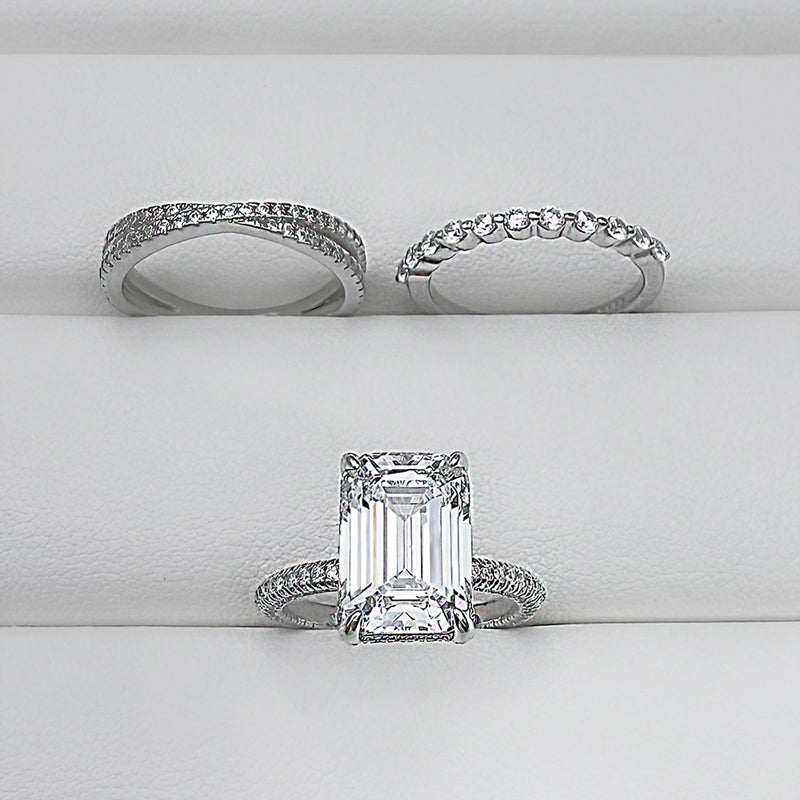 3 PCS 925 Sterling Silver Emerald Cut Sona Simulated Diamond Ring