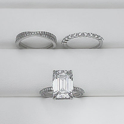 3 PCS 925 Sterling Silver Emerald Cut Sona Simulated Diamond Ring