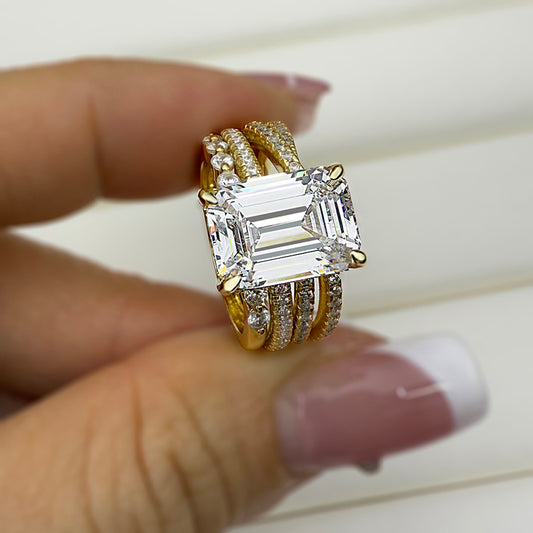 3 PCS 925 Sterling Silver Emerald Cut Sona Simulated Diamond Ring