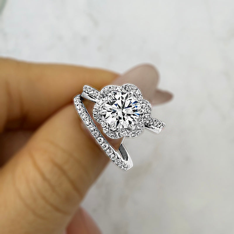 2pcs Silver Engagement Ring set with 1 carat Zircon Item no. TJ016A