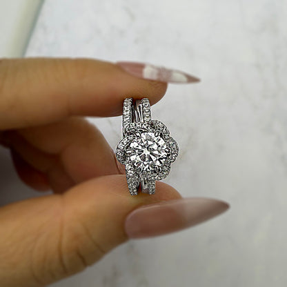 2pcs Silver Engagement Ring set with 1 carat Zircon Item no. TJ016A