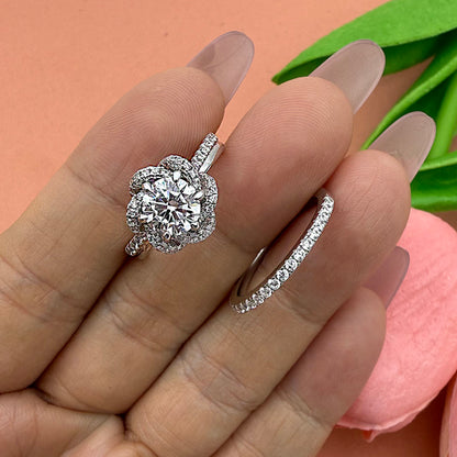 2pcs Silver Engagement Ring set with 1 carat Zircon Item no. TJ016A