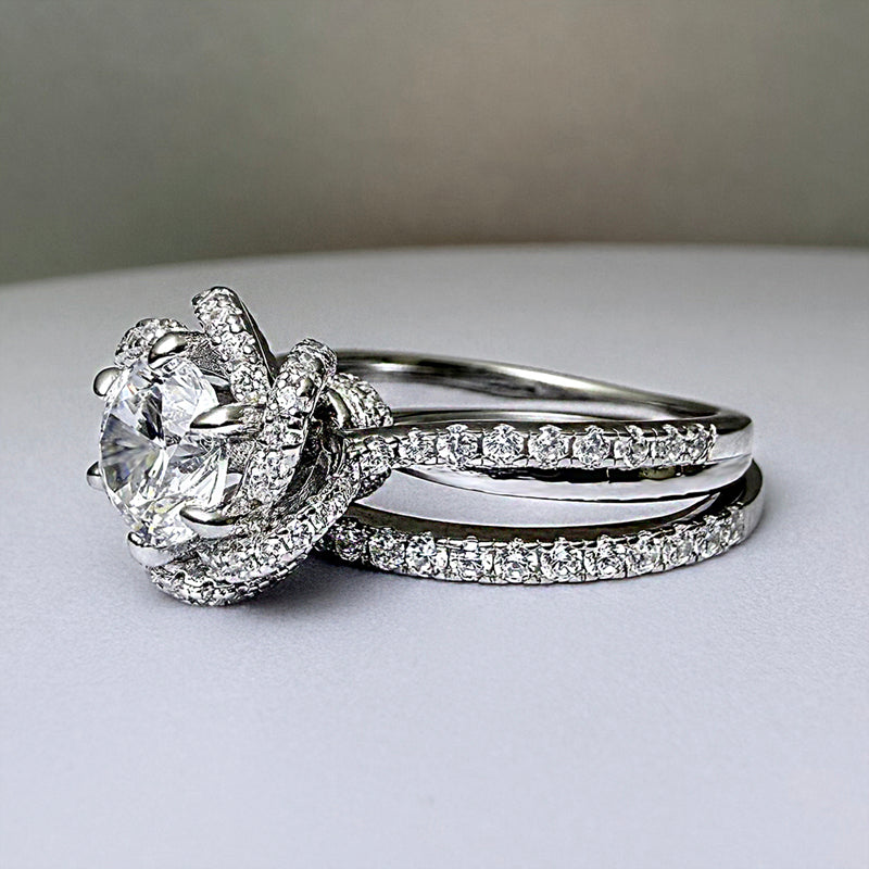 2pcs Silver Engagement Ring set with 1 carat Zircon Item no. TJ016A