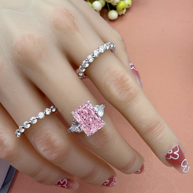 3pcs silver Wedding Set with Radiant Cut Gemstone Item no. : TJ040A03