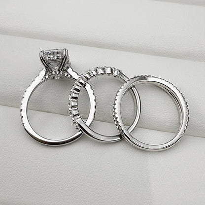 3pcs silver Wedding Set with Radiant Cut Gemstone Item no. : TJ044