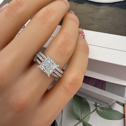 3pcs silver Wedding Set with Princess Cut Gemstone Item no. : TJ045