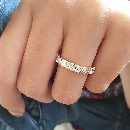 2Ct Asscher Cut Half Eternity Band 925 Silver Three Gold Options