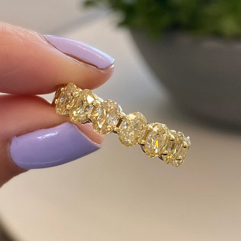 8.5Ct Oval Cut Yellow Sapphire Band 925 Silver Yellow Gold