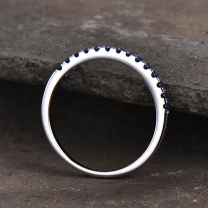 925 Sterling Silver 18K White Gold 0.3CT Blue Sapphire Ring 1.7mm Band