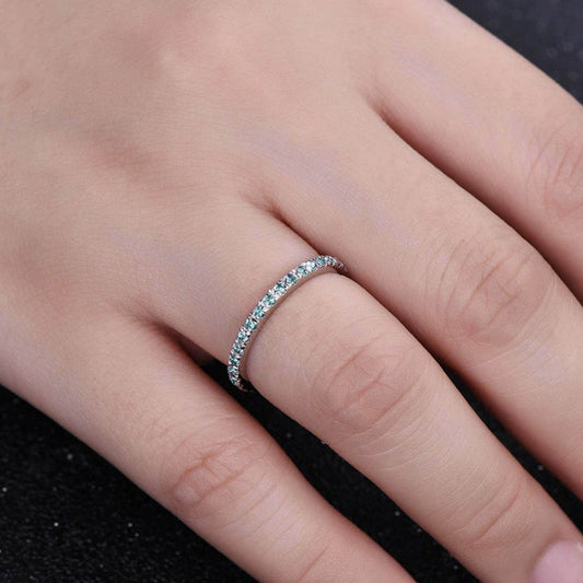 0.5Ct Paraiba Tourmaline Band 925 Silver White Gold