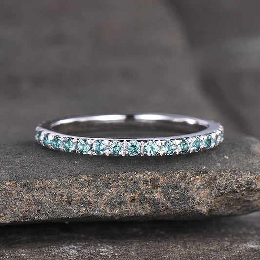 0.5Ct Paraiba Tourmaline Band 925 Silver White Gold