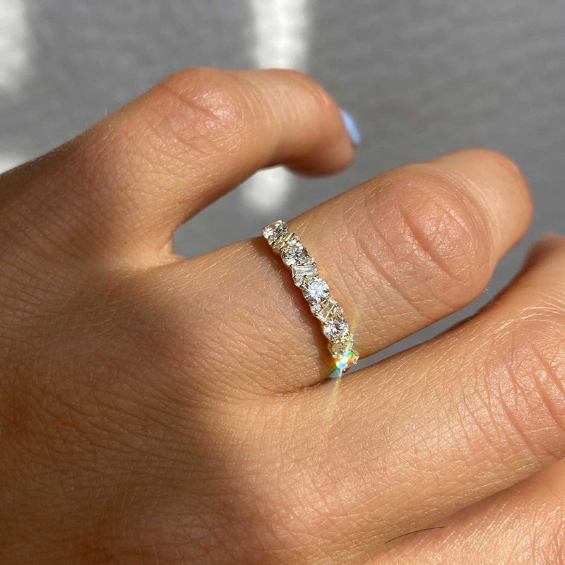 925 Silver Gold Plated 1.5ct Mixed Cut Diamond Band