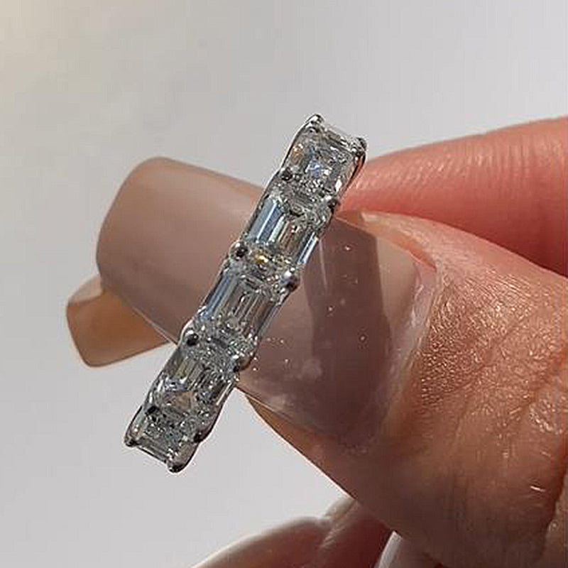 925 Sterling Silver 18K White Gold 2CT Emerald Cut Simulated Diamond Ring