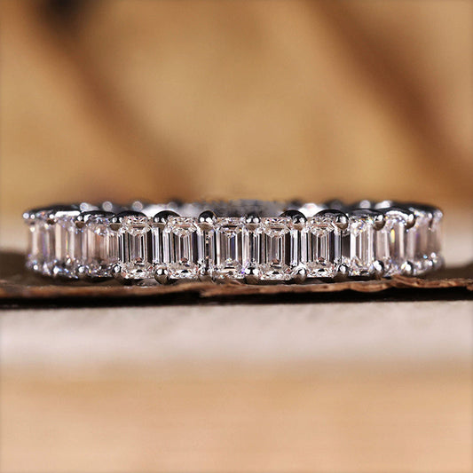 2.5Ct Emerald Cut Eternity Band 925 Silver White/Yellow Gold