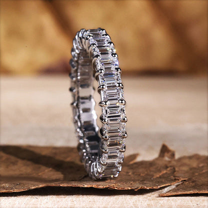 2.5Ct Emerald Cut Eternity Band 925 Silver White/Yellow Gold