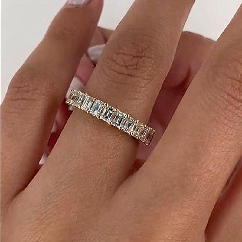2.5Ct Emerald Cut Eternity Band 925 Silver White/Yellow Gold