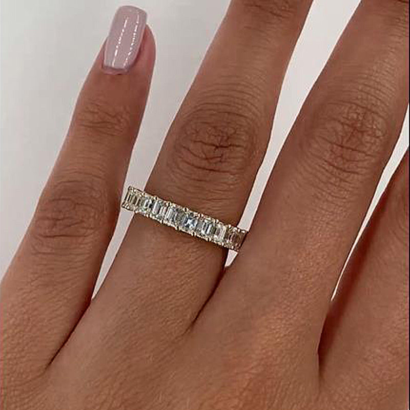 2.5Ct Emerald Cut Eternity Band 925 Silver White/Yellow Gold