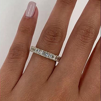 2.5Ct Emerald Cut Eternity Band 925 Silver White/Yellow Gold