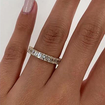 2.5Ct Emerald Cut Eternity Band 925 Silver White/Yellow Gold