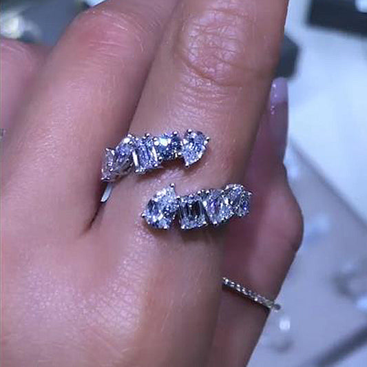 925 Silver White Gold Plated 4ct Mixed Cut Diamond Band