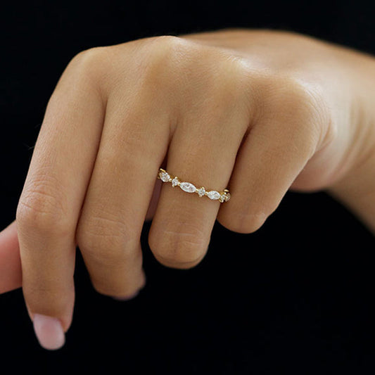 925 Silver Gold Plated 1.5ct Marquise & Round Diamond Band