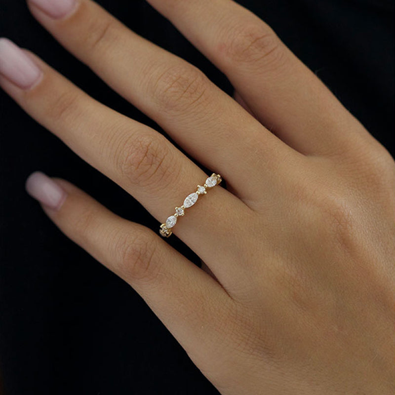925 Silver Gold Plated 1.5ct Marquise & Round Diamond Band