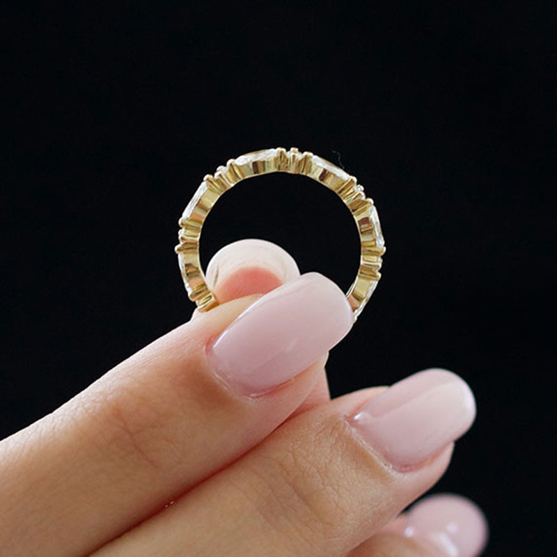 925 Silver Gold Plated 1.5ct Marquise & Round Diamond Band