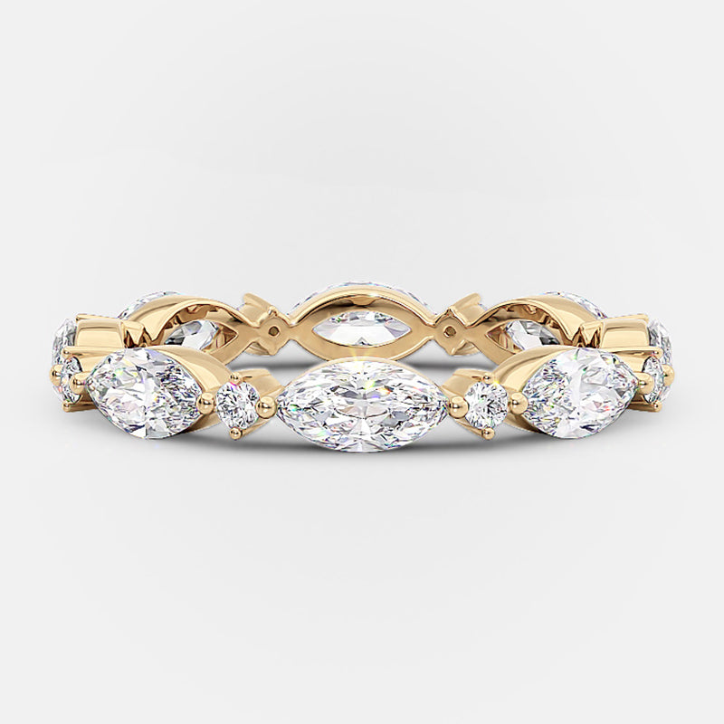 925 Silver Gold Plated 1.5ct Marquise & Round Diamond Band