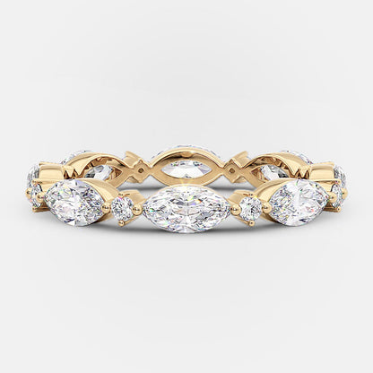 925 Silver Gold Plated 1.5ct Marquise & Round Diamond Band