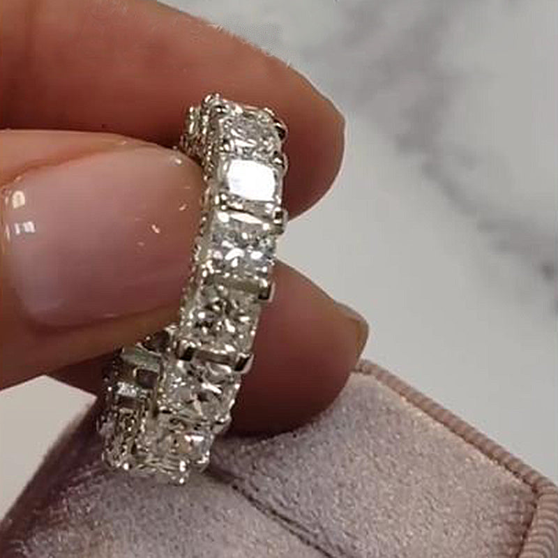 925 Silver White Gold Plated 6ct Cushion Cut Travel Wedding Band