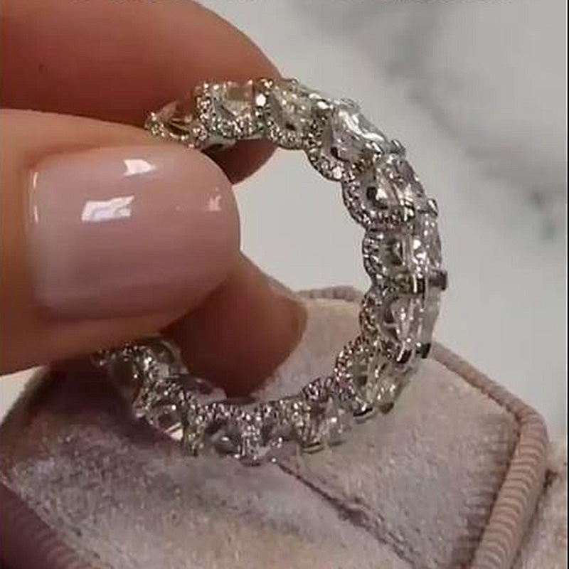 925 Silver White Gold Plated 6ct Cushion Cut Travel Wedding Band
