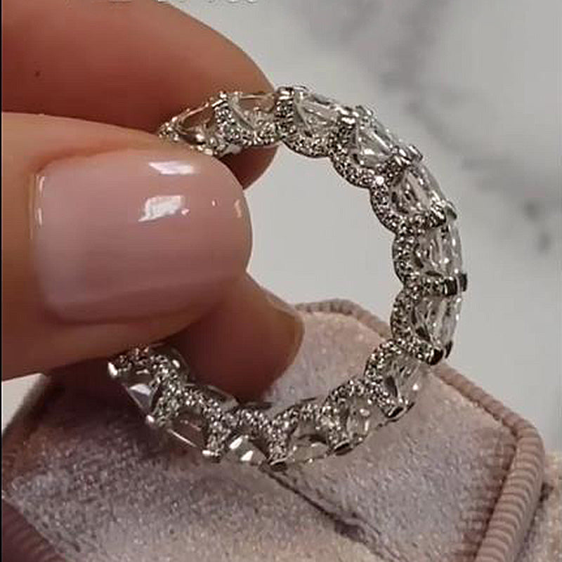925 Silver White Gold Plated 6ct Cushion Cut Travel Wedding Band