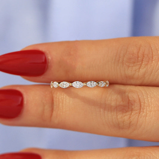 925 Silver Two-Tone 1ct Marquise Diamond Band