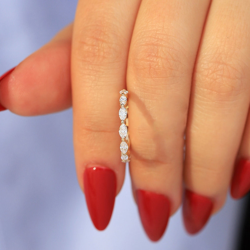 925 Silver Two-Tone 1ct Marquise Diamond Band