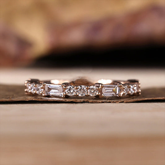 2Ct Emerald Cut Simulated Diamond Band 925 Silver Rose Gold