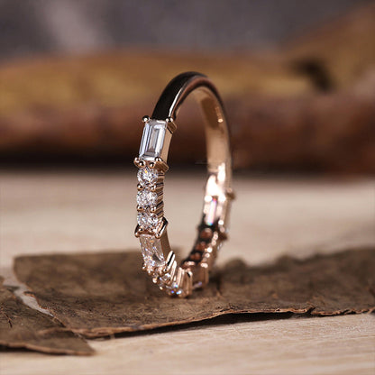 2Ct Emerald Cut Simulated Diamond Band 925 Silver Rose Gold