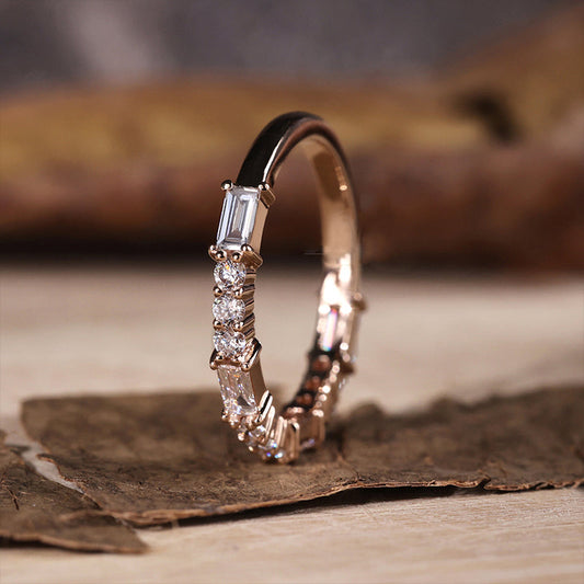 2Ct Emerald Cut Simulated Diamond Band 925 Silver Rose Gold