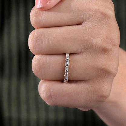 2Ct Emerald Cut Simulated Diamond Band 925 Silver Rose Gold