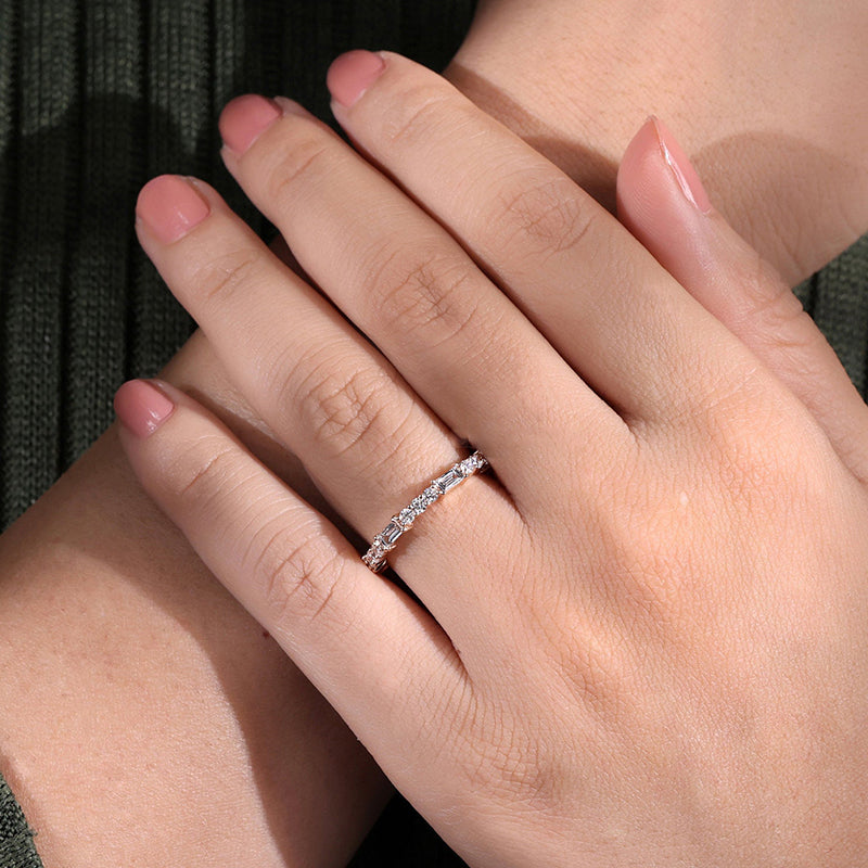 2Ct Emerald Cut Simulated Diamond Band 925 Silver Rose Gold
